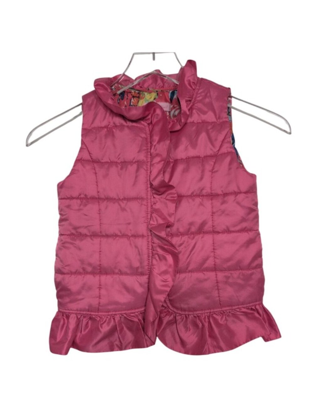 Lilly Pulitzer Caylee Ruffle Quilted Vest Girls Size Medium Pink Lightweight Puf